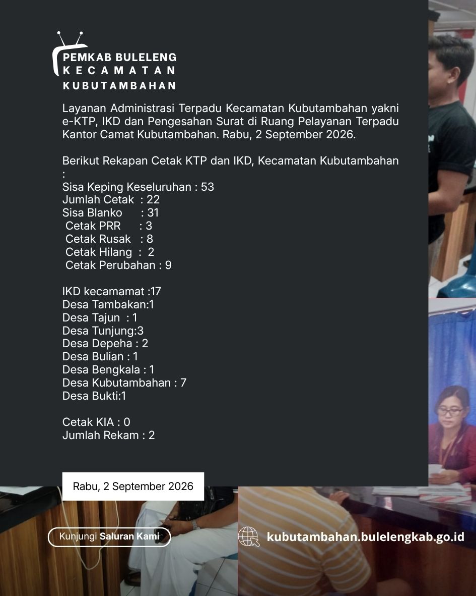 Layanan Administrasi Terpadu Kecamatan Kubutambahan yakni e-KTP, IKD dan Pengesahan Surat Edisi 2 September 2026