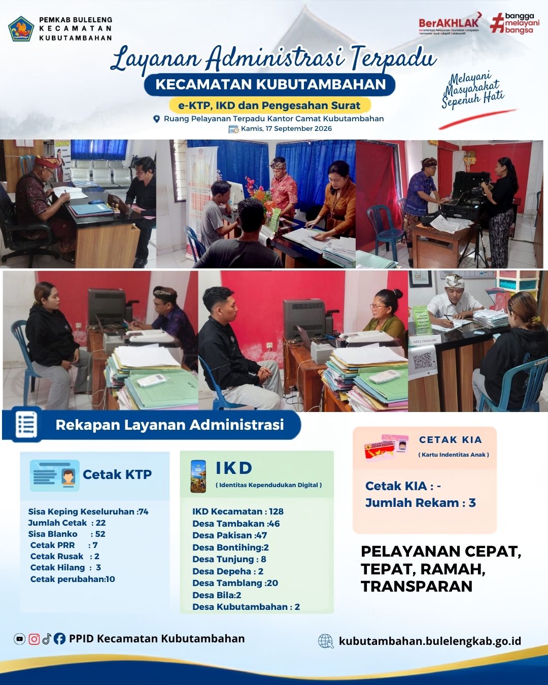 Layanan Administrasi Terpadu Kecamatan Kubutambahan yakni e-KTP, IKD dan Pengesahan Surat Edisi 17 September 2026