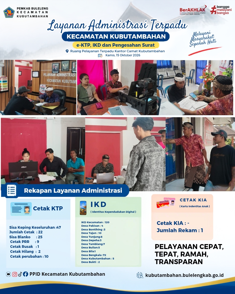 Layanan Administrasi Terpadu Kecamatan Kubutambahan yakni e-KTP, IKD dan Pengesahan Surat Edisi 15 Oktober 2026