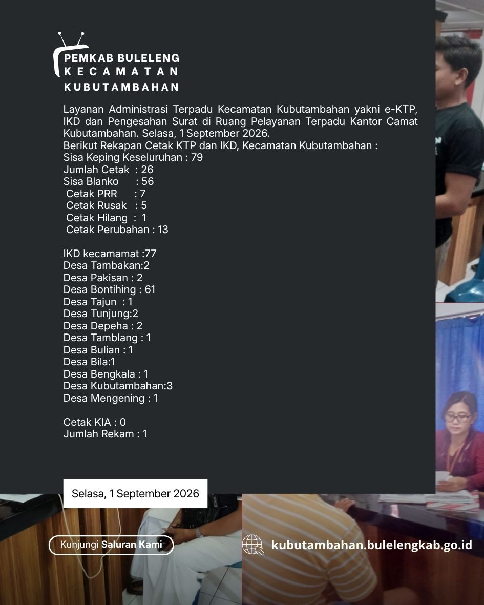 Layanan Administrasi Terpadu Kecamatan Kubutambahan yakni e-KTP, IKD dan Pengesahan Surat Edisi 1 September 2026