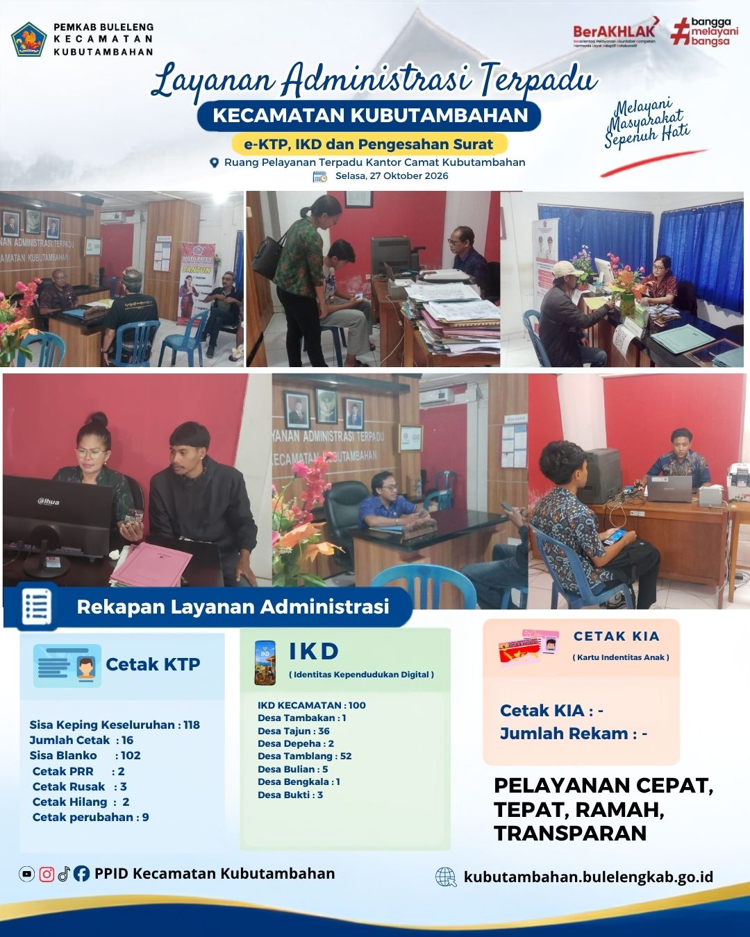 Layanan Administrasi Terpadu Kecamatan Kubutambahan yakni e-KTP, IKD dan Pengesahan Surat Edisi 27 Oktober 2026