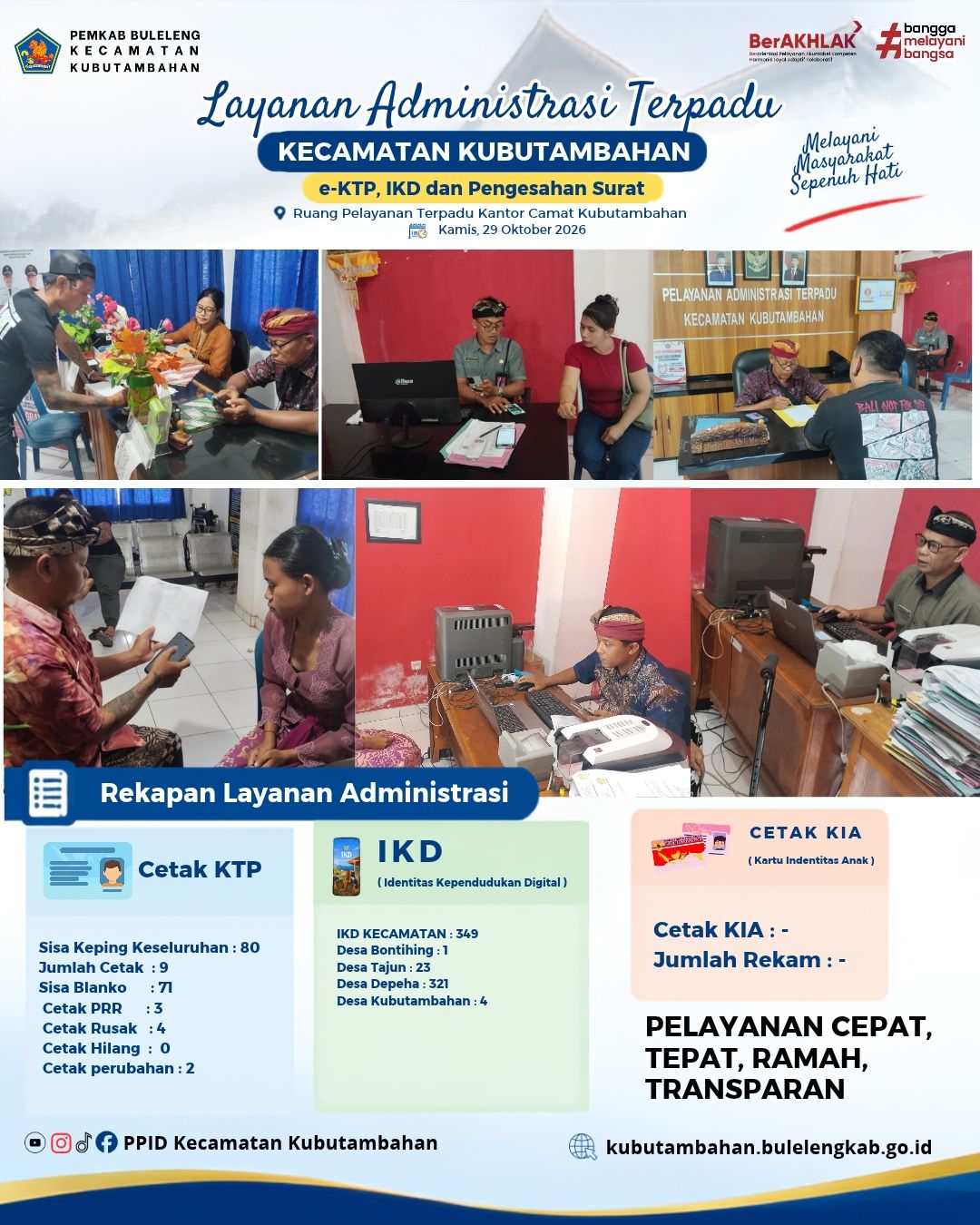 Layanan Administrasi Terpadu Kecamatan Kubutambahan yakni e-KTP, IKD dan Pengesahan Surat Edisi 29 Oktober 2026