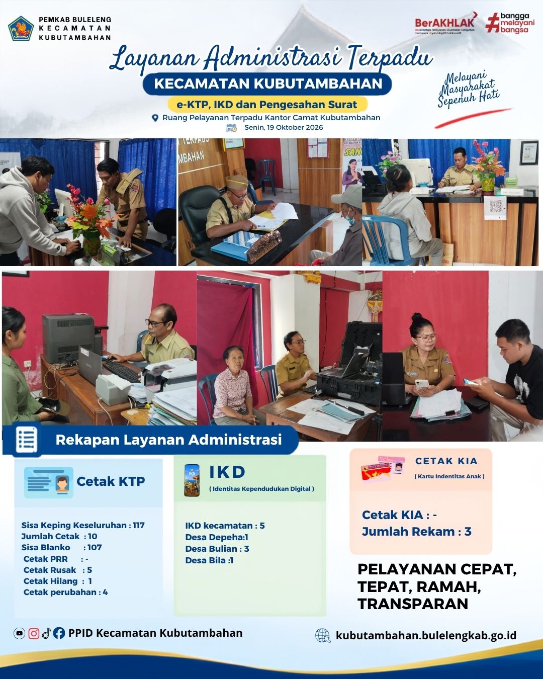Layanan Administrasi Terpadu Kecamatan Kubutambahan yakni e-KTP, IKD dan Pengesahan Surat Edisi 19 Oktober 2026